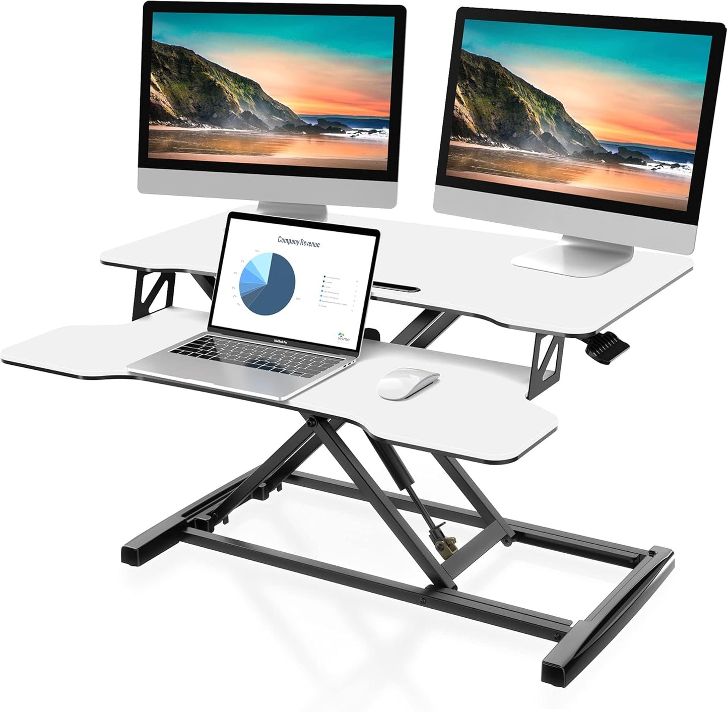 FITUEYES Height Adjustable Standing Desk 32” Wide Sit to Stand Converter Stand Up Desk Tabletop Workstation for Dual Monitor Riser FSD308001WB