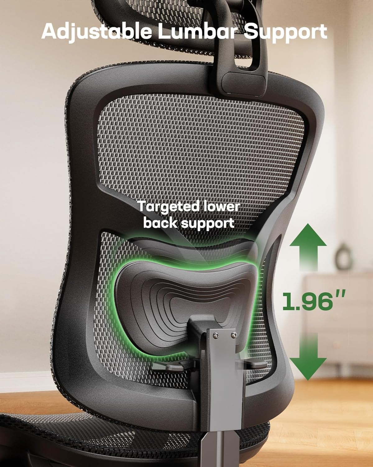 Marsail Ergonomic Mesh Office Chair: Mesh Computer Desk Chair with Adjustable Lumbar Support, 2D Headrest & Up and Down Armrest, Ergonomic Gaming Chair for Home Office, Black